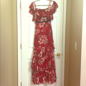 NWT bcbg gown red floral flowy sz 2